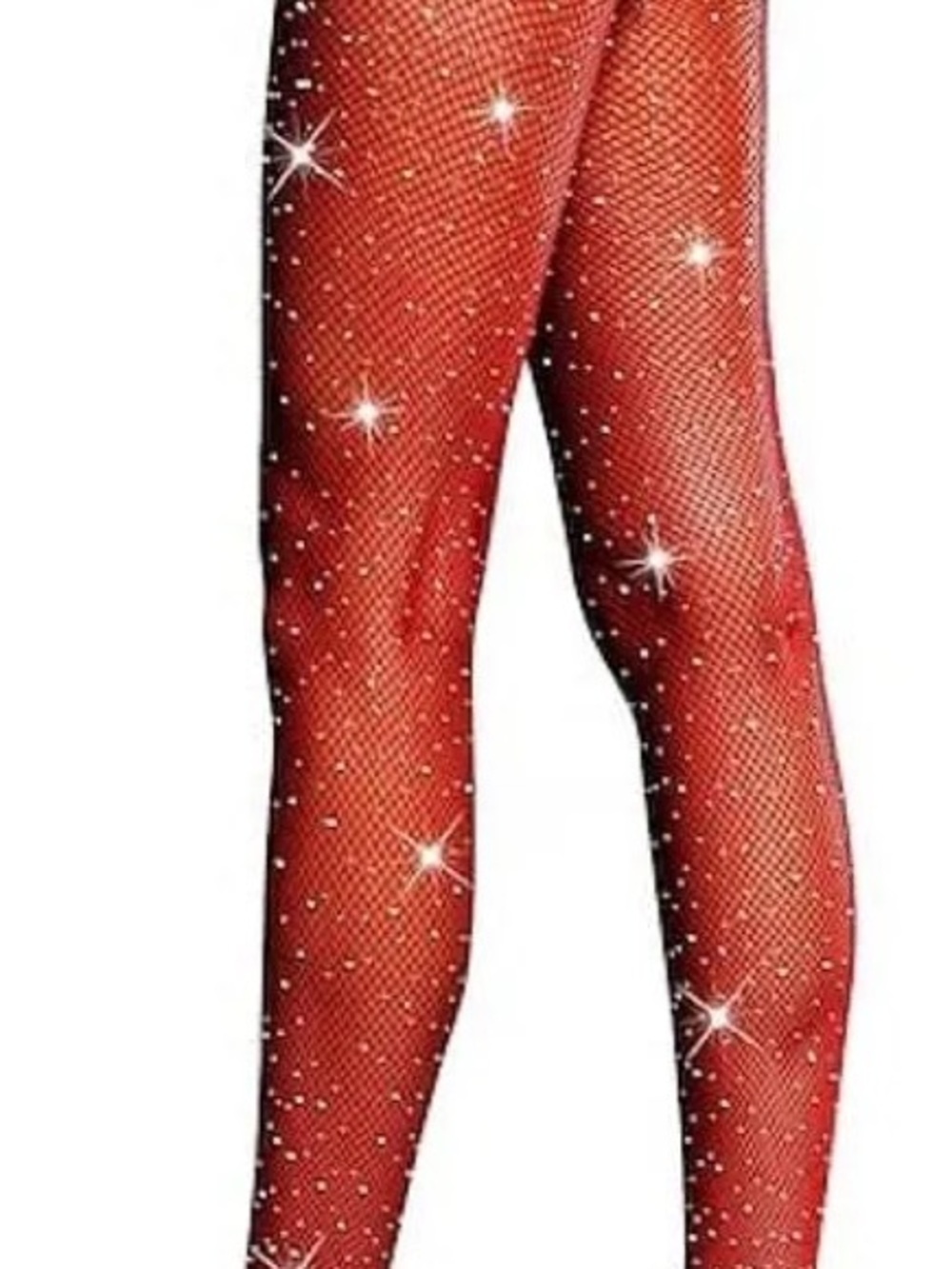 Red Rhinestone Fishnet Tights AND Nude Rhinestone Opera gloves - Picture 3 of 9